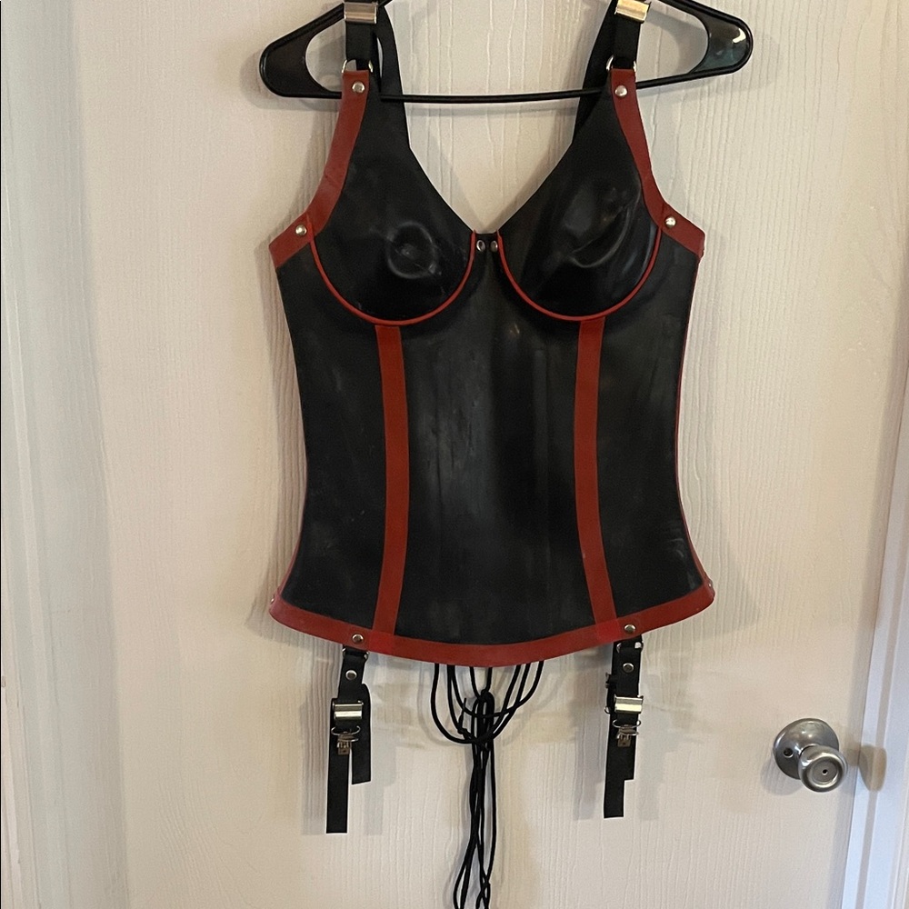 Rubber/Latex Black and Red Corset with Straps
